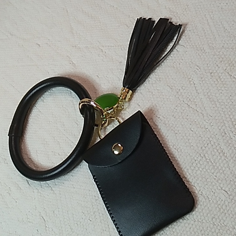 Cocases Key Ring Bracelet & Credit Card Pocket, Tassel Wrist Bangle Black - Picture 9 of 9
